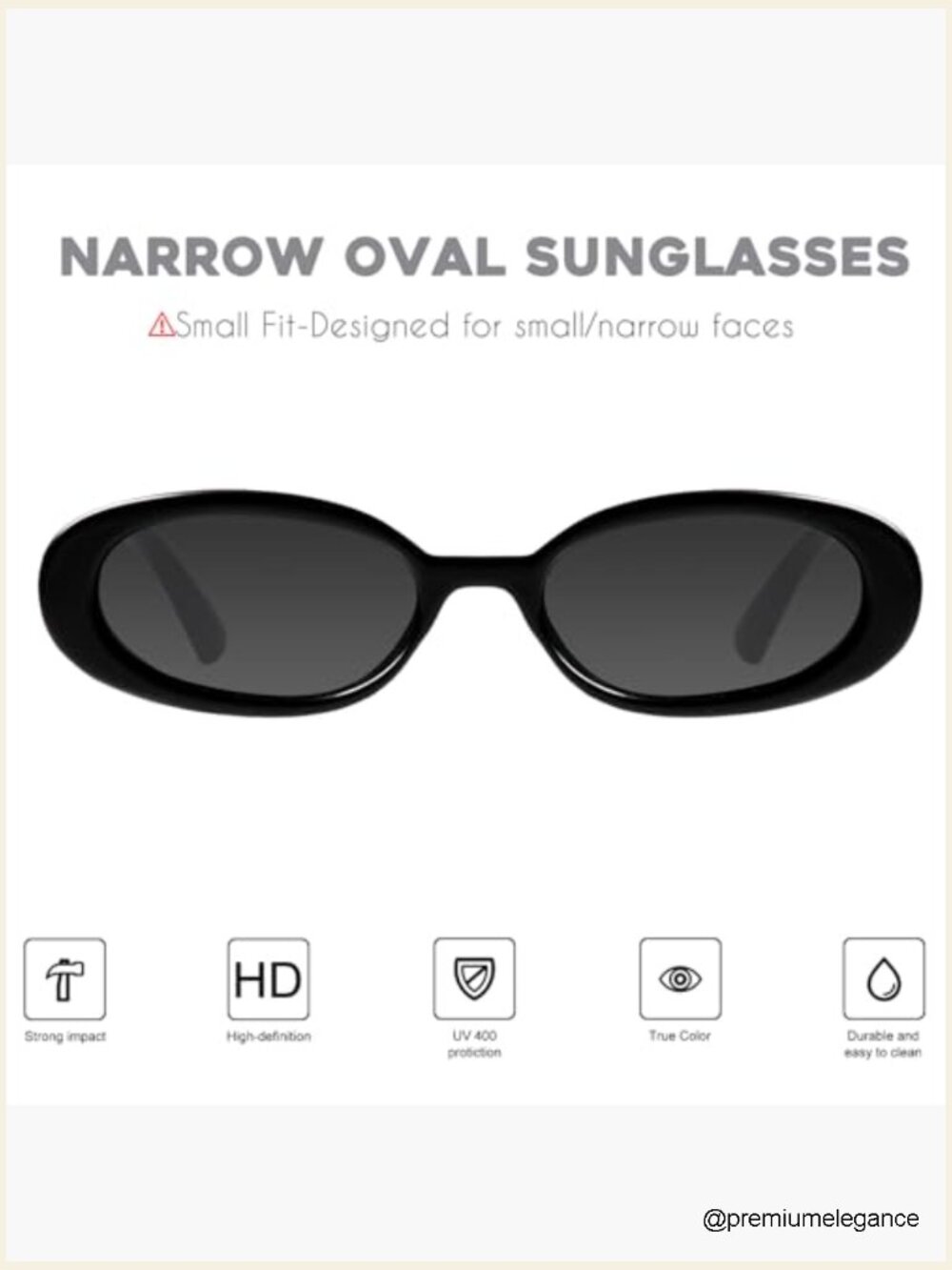 Retro Tiny Oval Sunglasses with Thick Frame for Small Faces - Polycarbonate UV - Picture 2 of 7